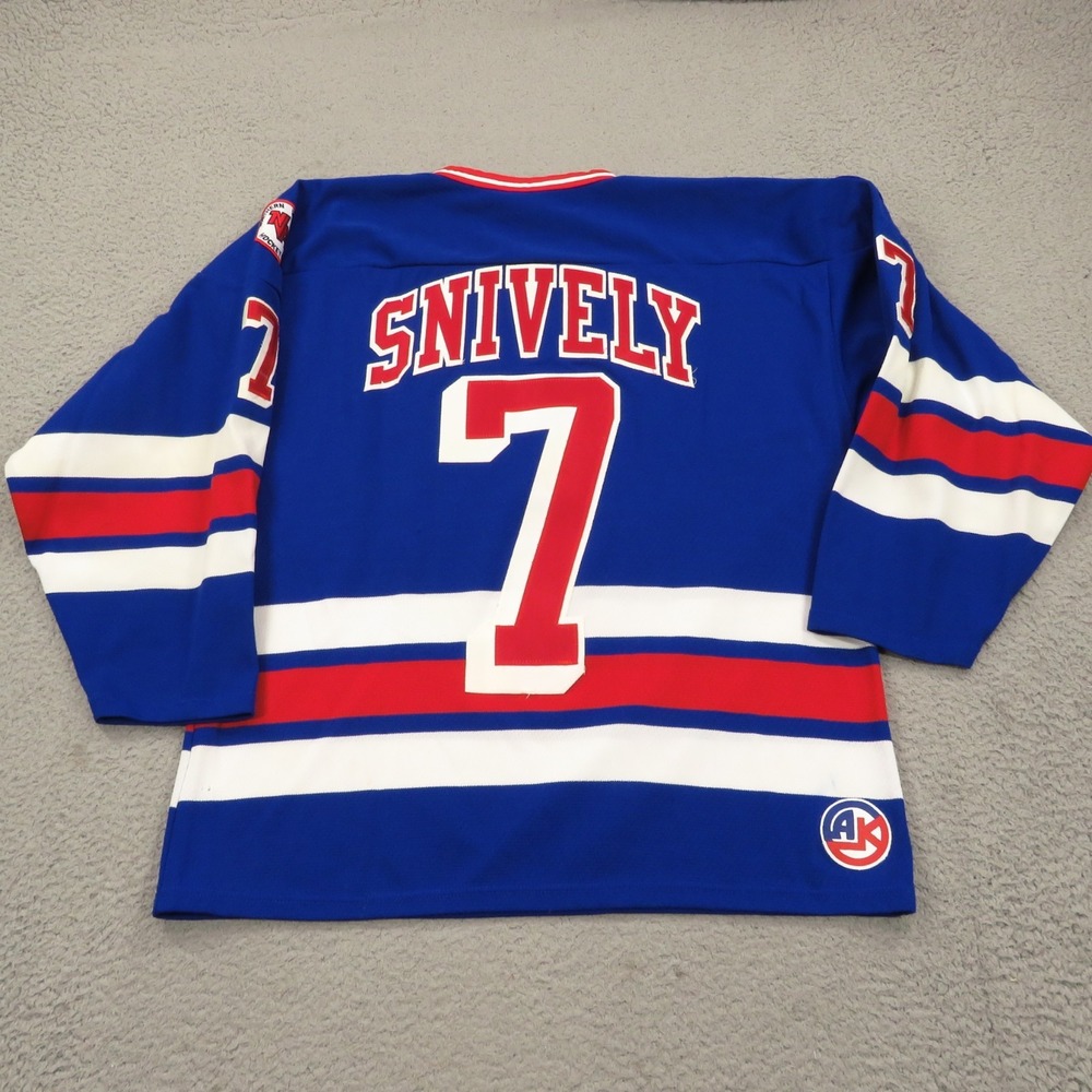 Joe Snively Reston Raiders Hockey Jersey Large Player Issue Sewn Authentic Blue